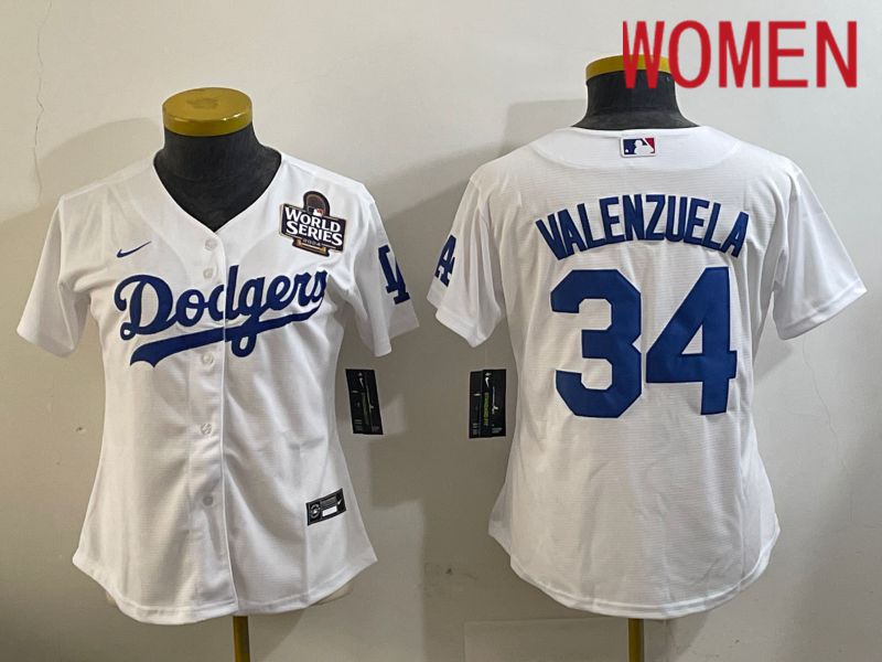 Women Los Angeles Dodgers #34 Valenzuela White Game 2024 Nike MLB Jersey style 11201->women mlb jersey->Women Jersey
